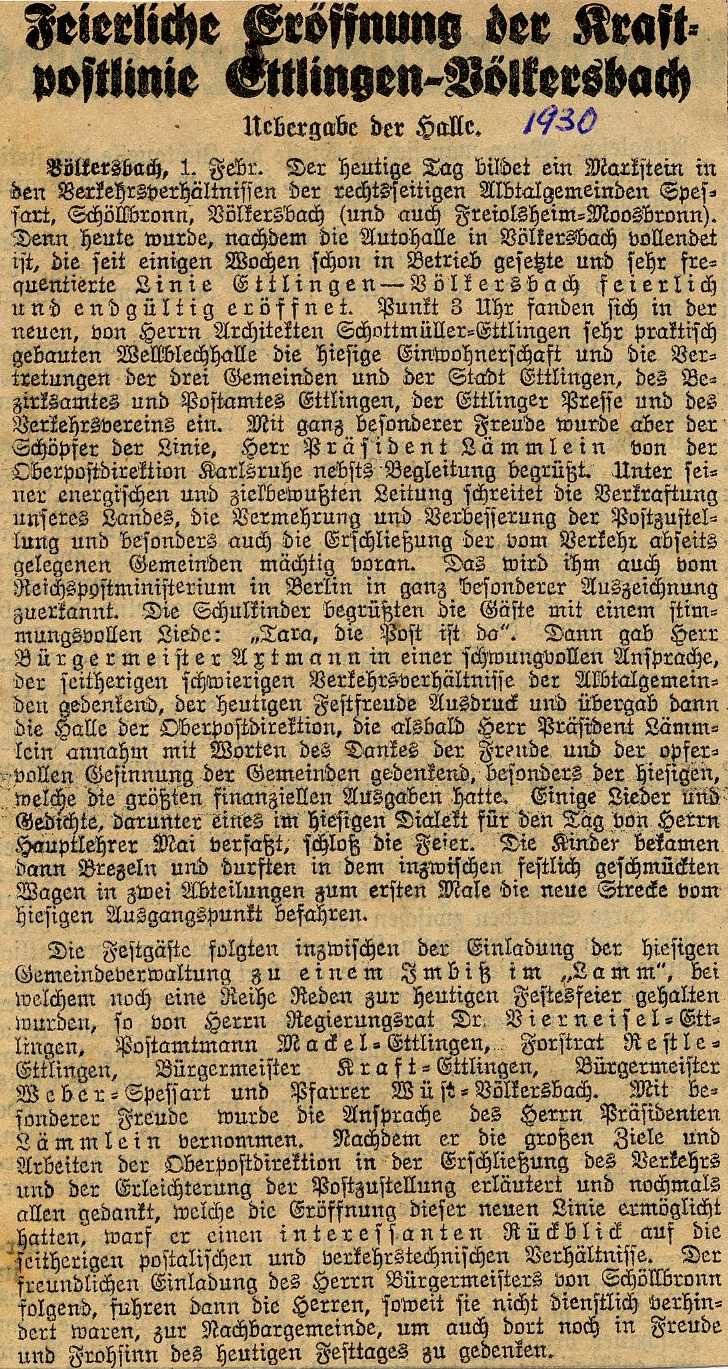 Zeitungsartikel ber die Linienerffnung