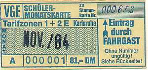 Schülermonatskarte A 000001 von 1984